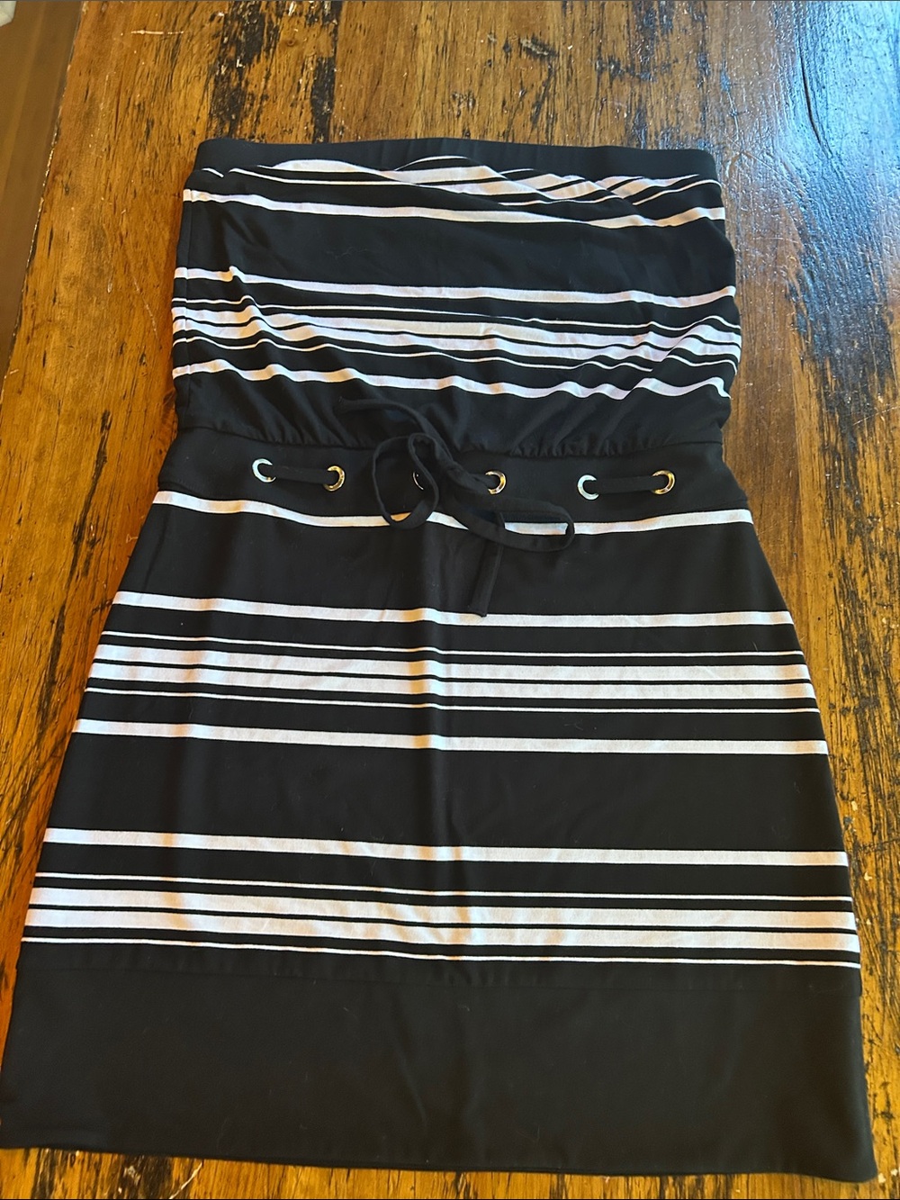 White House Black Market Strapless Black & White Striped Summer Dress